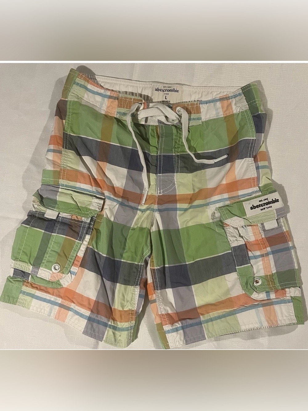 Abercrombie & Fitch Swim Trunks-Green Plaid Bathing Kids Sz: Large Shorts